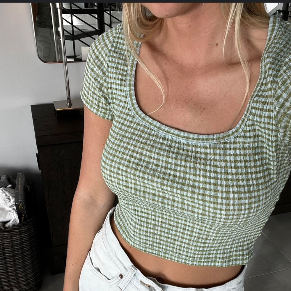 Aritzia Wilfred - NWT Green and Blue Gingham shirt